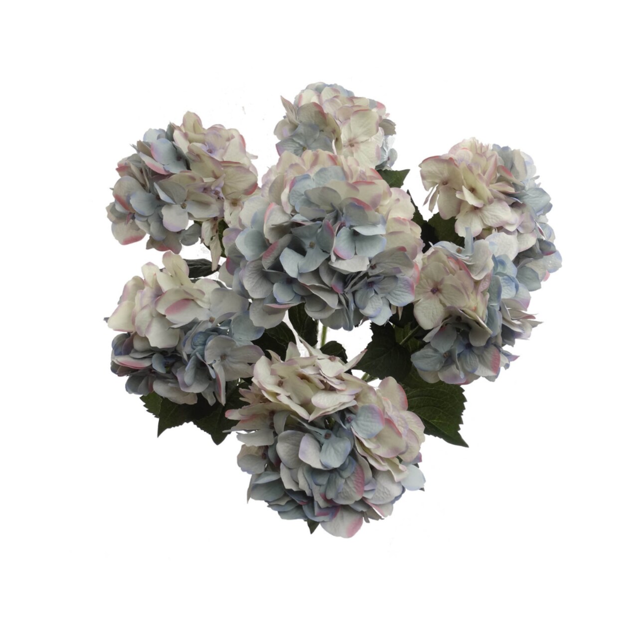 UV Mixed Blue Hydrangea Bush with 7 Silk Flowers & Leaves by Floral Home®